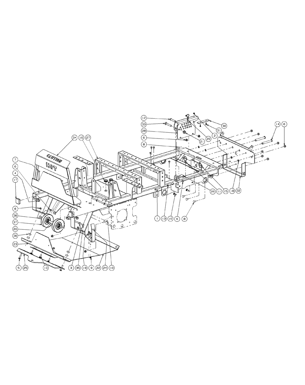 Frame Assembly Diagram and Parts List for M60-KW LC-53AJ8CTX750-29HP-DFI-LC Cub Cadet Lawn Tractor